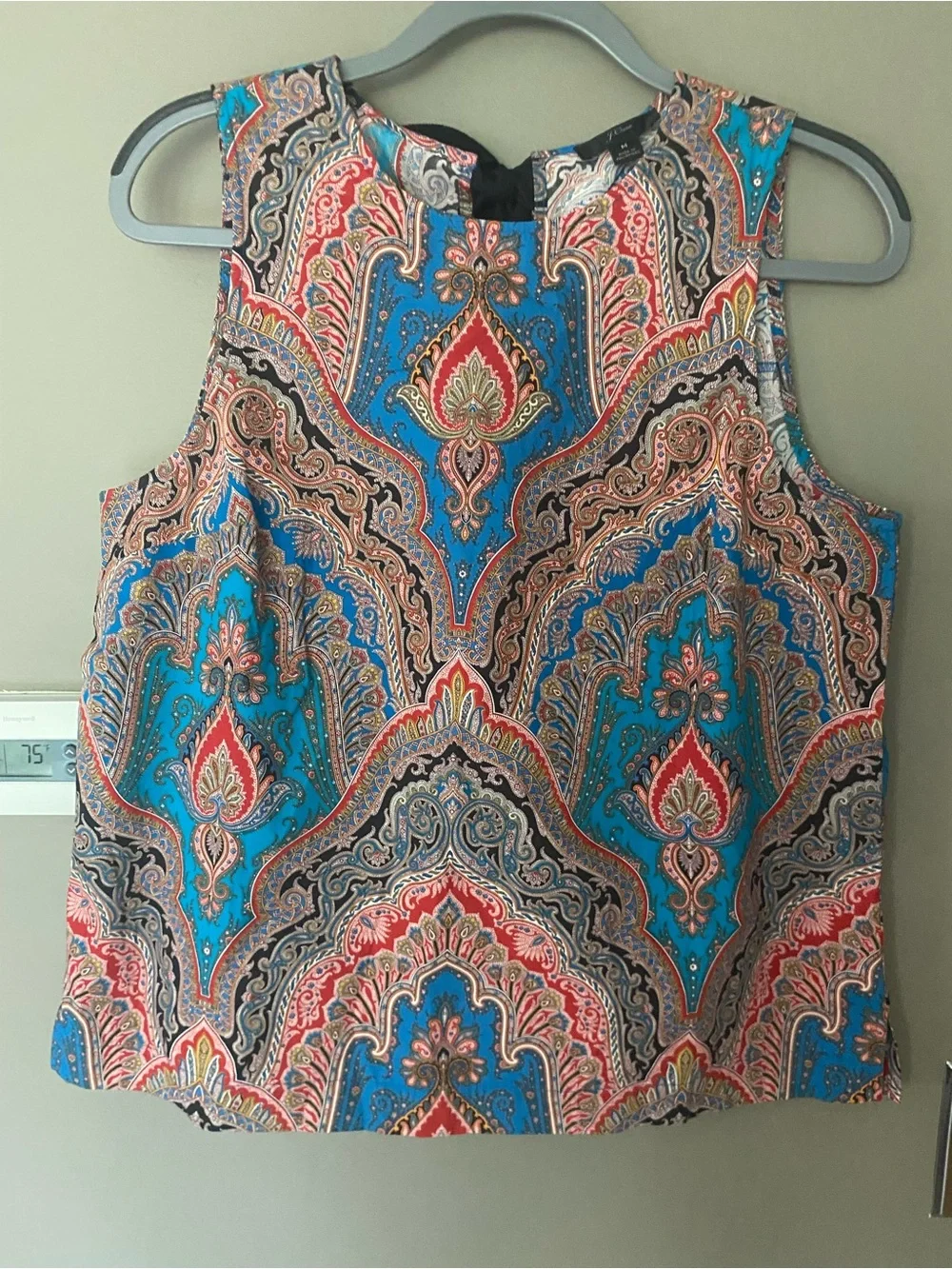 J. CREW Ratti Mediterranean Paisley Sleeveless Keyhole Bow Back Blouse Sz M